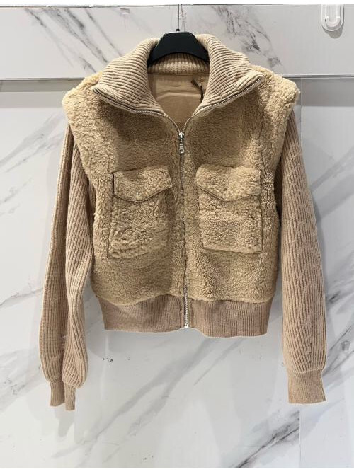 Veste teddy zippée col camionneur manches longues