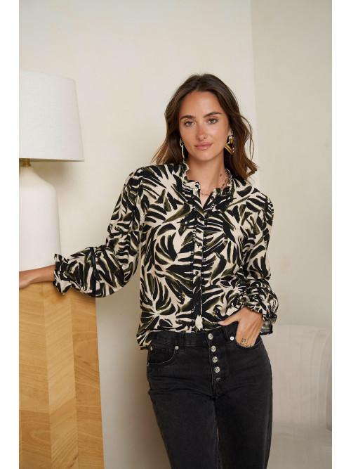 Chemise manches longues col frou-frou imprimée