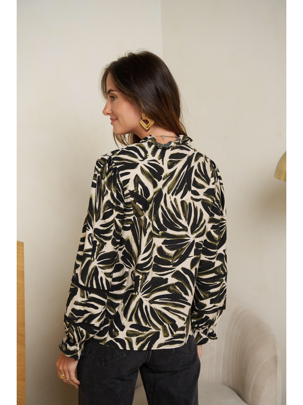 Chemise manches longues col frou-frou imprimée