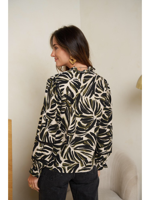 Chemise manches longues col frou-frou imprimée