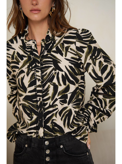 Chemise manches longues col frou-frou imprimée