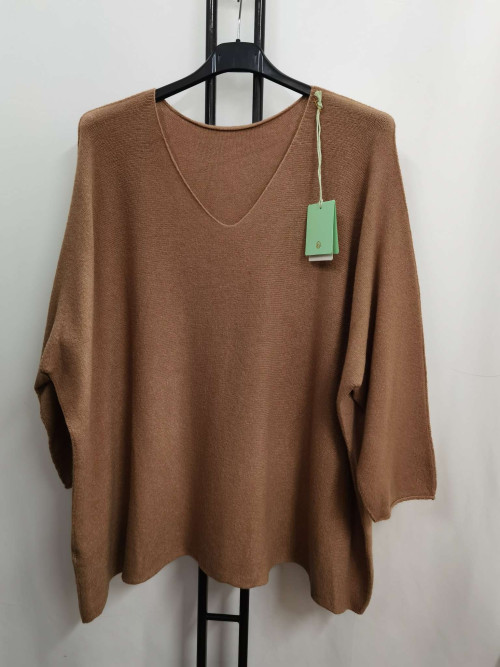 Pull oversized col V manches longues