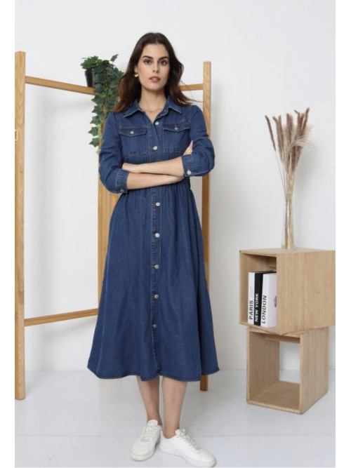 Robe longue en jean manches longues