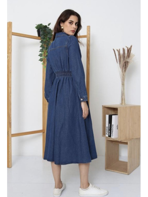 Robe longue en jean manches longues