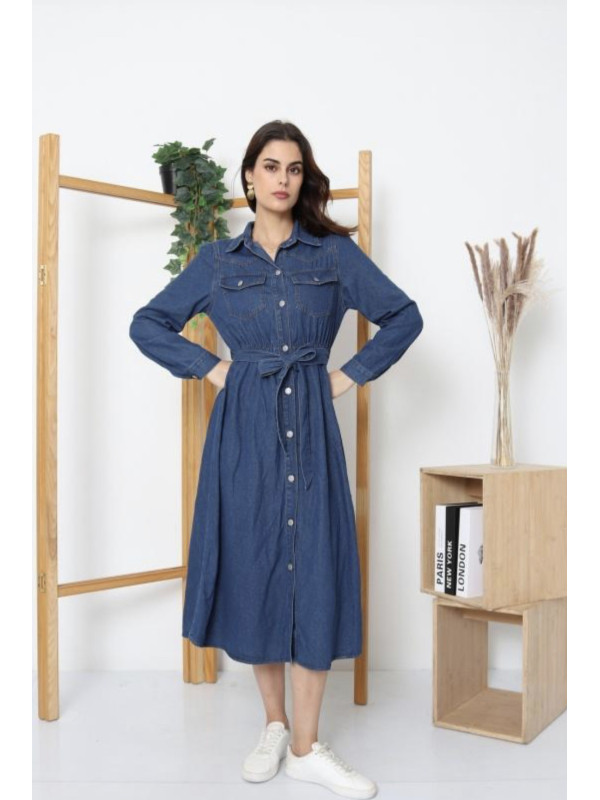 Robe longue en jean manches longues