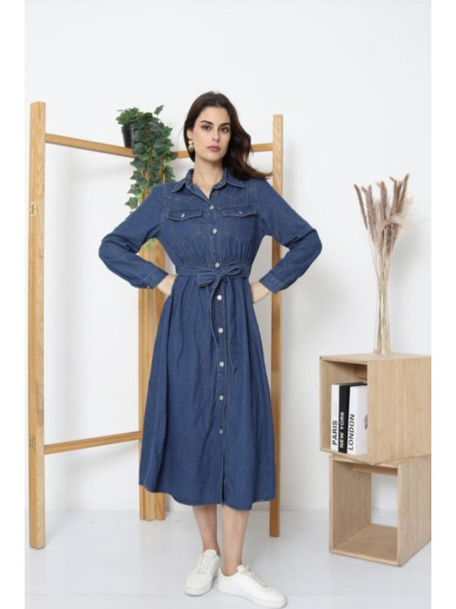Robe longue en jean manches longues