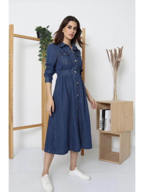 Robe longue en jean manches longues