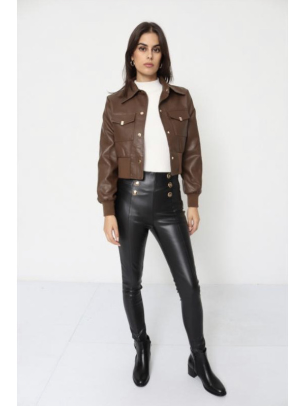 Blouson cropped simili cuir esprit vintage