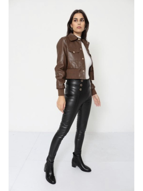 Blouson cropped simili cuir esprit vintage
