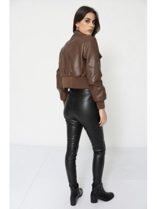 Blouson cropped simili cuir esprit vintage