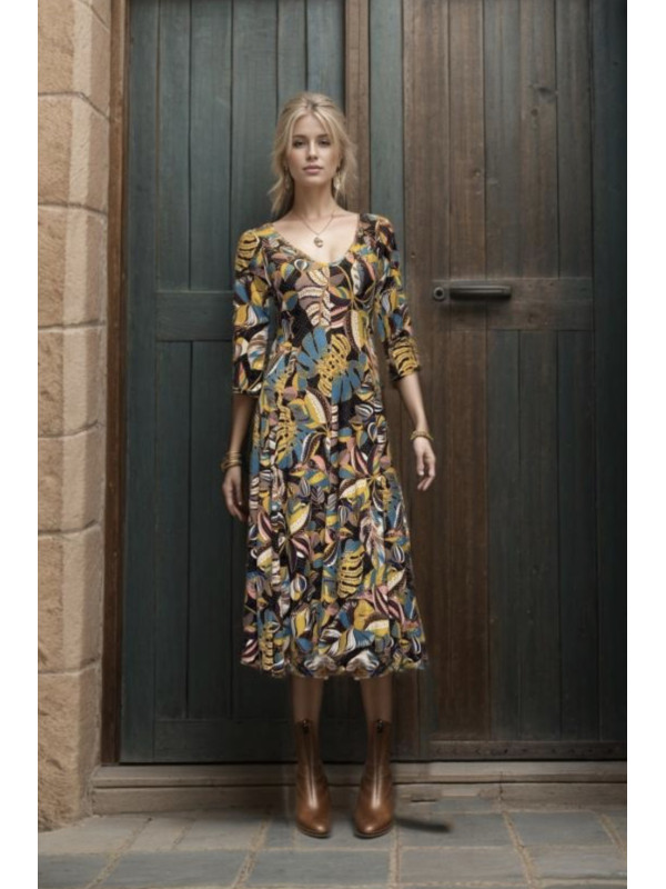 Robe longue évasée imprimée décolleté V