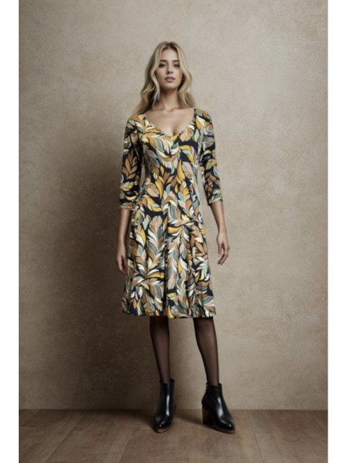 Robe courte imprimée décolleté V manches 3/4