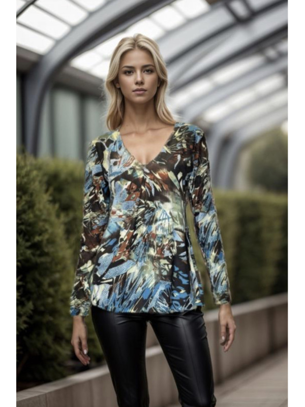 Top imprimé décolleté V manches longues