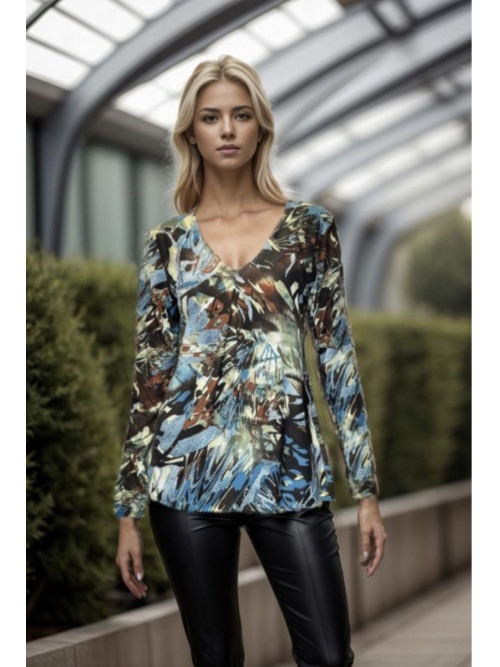 Top imprimé décolleté V manches longues