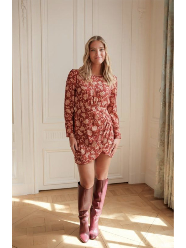 Robe courte imprimée manches longues col rond