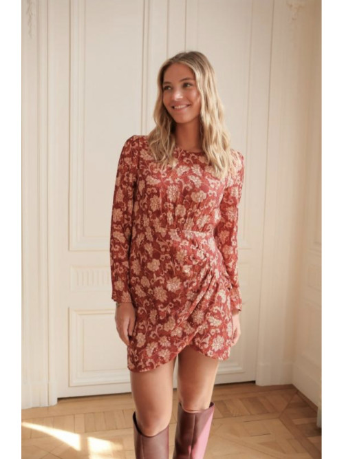 Robe courte imprimée manches longues col rond
