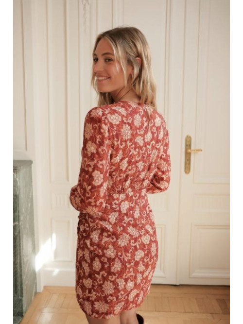 Robe courte imprimée manches longues col rond