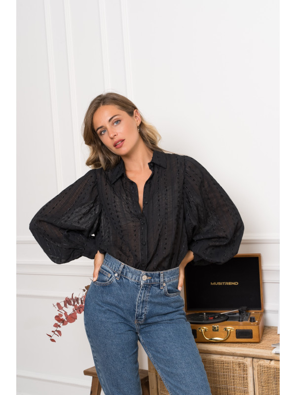 Chemise manches longues en voile brodé Kilky