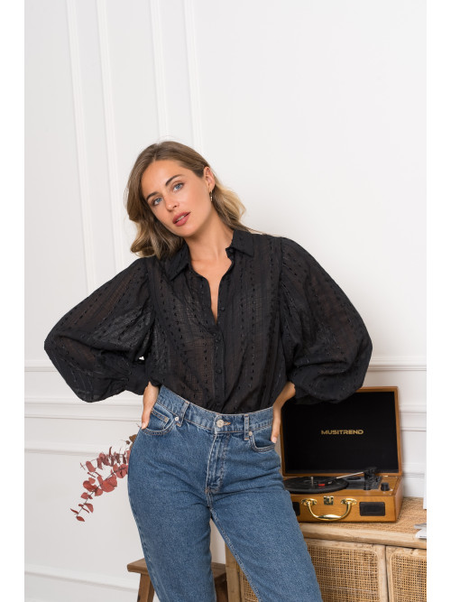 Chemise manches longues en voile brodé Kilky