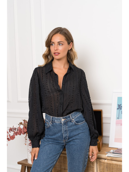 Chemise manches longues en voile brodé Kilky