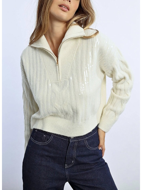 Pull crop col camionneur avec sequins