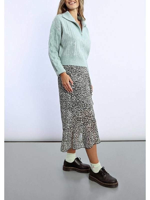 Pull crop col camionneur avec sequins