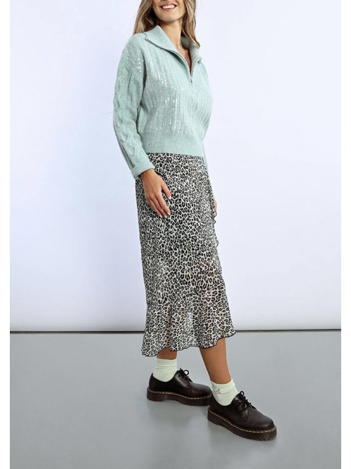 Pull crop col camionneur avec sequins