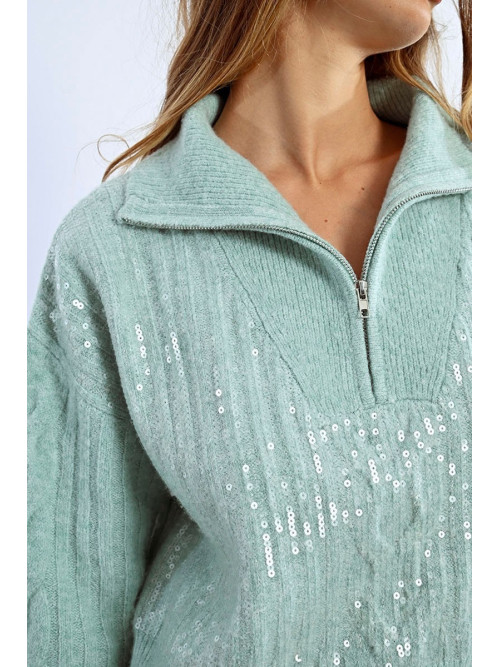 Pull crop col camionneur avec sequins
