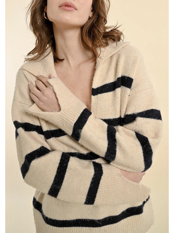 Pull marinière col polo