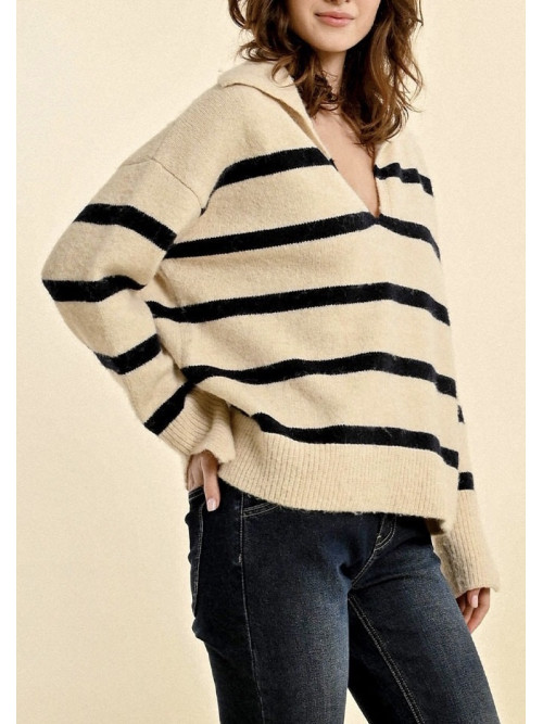 Pull marinière col polo