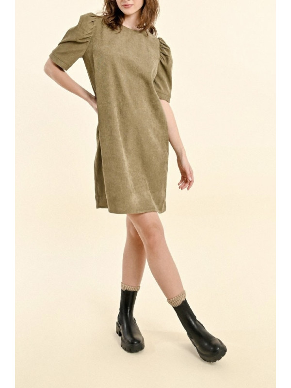 Robe velours fin col rond manches courtes