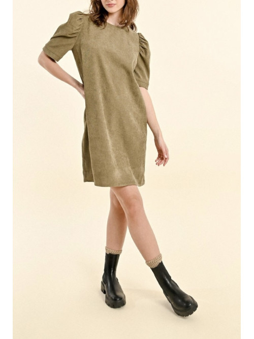 Robe velours fin col rond manches courtes