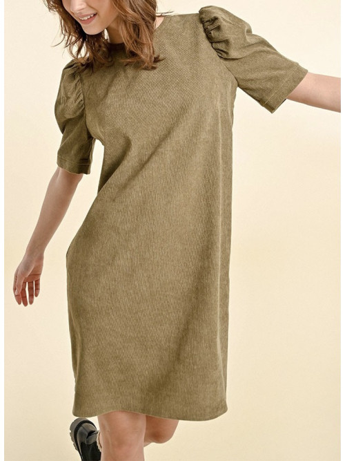 Robe velours fin col rond manches courtes