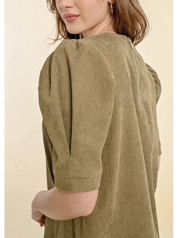Robe velours fin col rond manches courtes