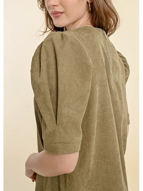 Robe velours fin col rond manches courtes
