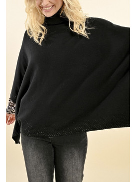 Poncho avec strass noir
