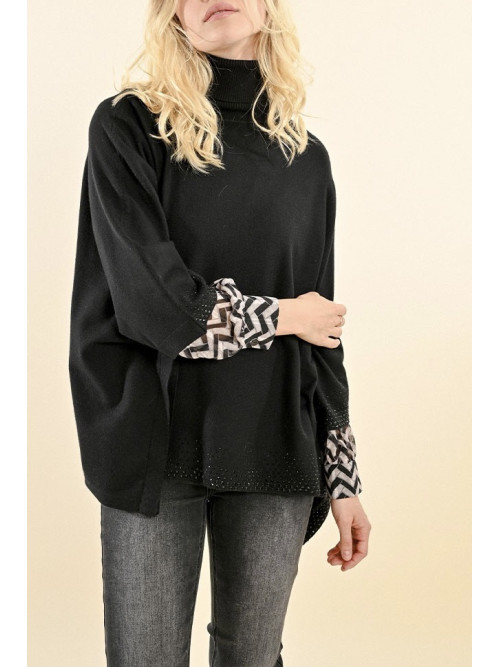 Poncho avec strass noir
