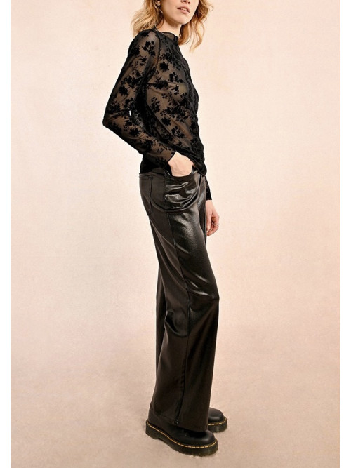 Top résille avec fleurs velours