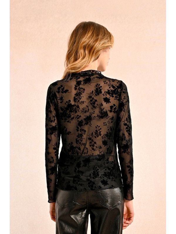 Top résille avec fleurs velours