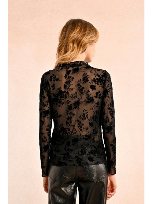 Top résille avec fleurs velours