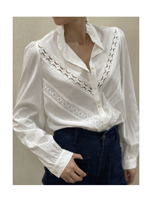 Chemise avec guipure ajourée manches longues