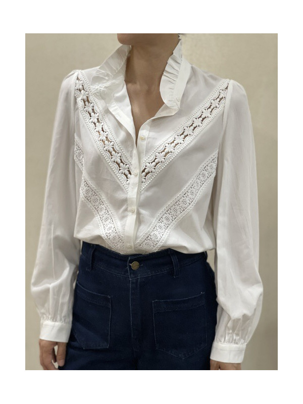 Chemise avec guipure ajourée manches longues