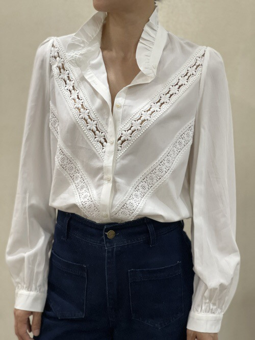 Chemise avec guipure ajourée manches longues