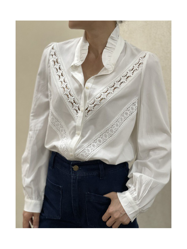 Chemise avec guipure ajourée manches longues