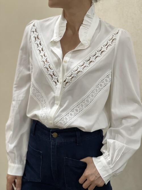 Chemise avec guipure ajourée manches longues