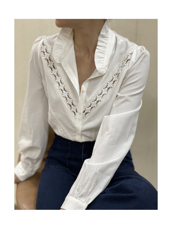 Chemise avec guipure ajourée manches longues