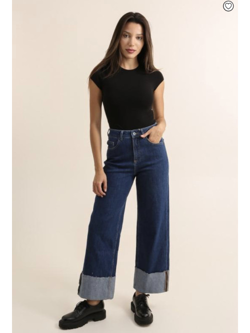 Jeans brut wide leg large revers