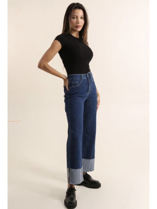Jeans brut wide leg large revers