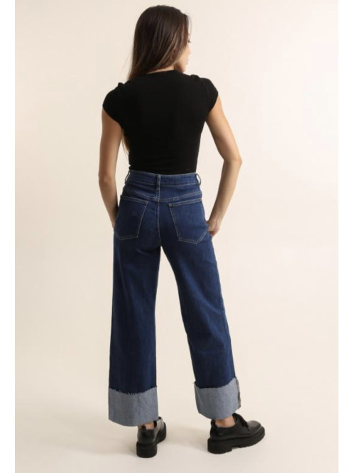 Jeans brut wide leg large revers