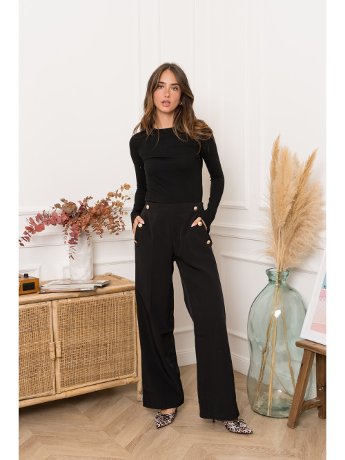 Pantalon à pont boutons dorés